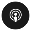 White Apple Podcasts logo on a black circle.