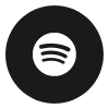 White Spotify logo on a black circle.