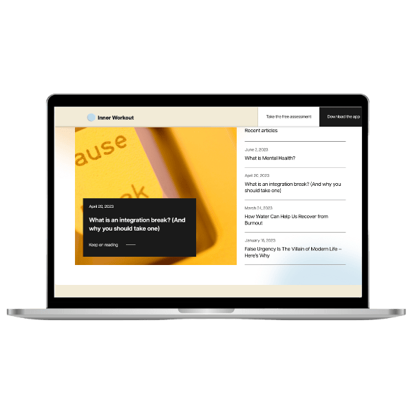 The Inner Workout blog and journal web page displayed on a laptop